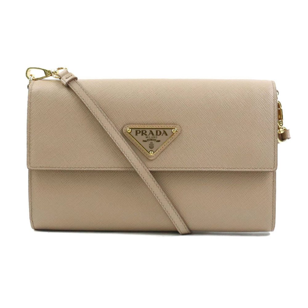 PRADA Shoulder Wallet Leather Beige Women's - Picture 1 of 5